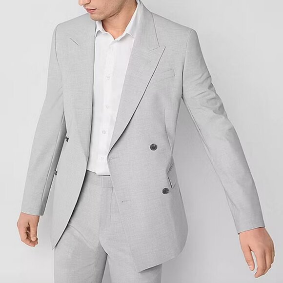 J. Ferrar Double-Breasted Ultra Comfort Mens Slim Suit Jacket , Gray Sz 38 Short - Picture 3 of 3